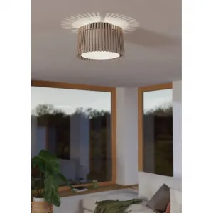 Потолочный светильник FATTORIA E27 1 шт. Потолочный светильник, дерево, текстиль белого цвета, потолочная лампа, цоколь E27, Ø 38 см Eglo, Schwarz braun, weiss