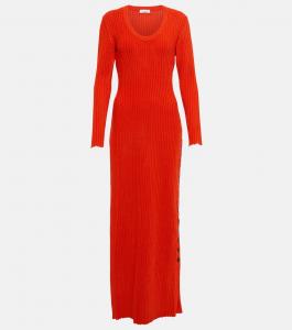 Трикотажное платье макси в рубчик ALAÏA, красный