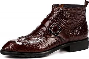 Herren-Stiefel mit Reißverschluss, Leder, Krokodil-Druck, Bukle-Träger, Stiefeletten Santimon, Rot/Ausflug, Einfarbig (Getaway Solids)