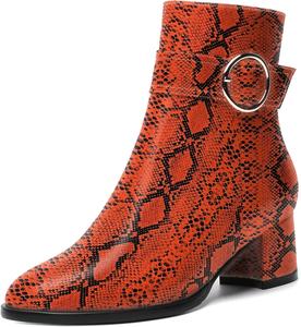 Женские ботильоны SKYSTERRY на молнии, модные, с лакированным носком, для улицы, с массивным низким каблуком, 2 дюйма, Orange Snakeskin