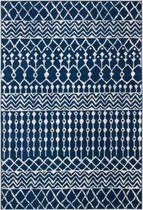 Ковер SAFAVIEH, 61 x 92 см, Tulum Collection, Navy & Ivory, марокканский богемный дизайн с эффектом потертости, не линяет и прост в уходе, идеален для помещений с высокой проходимостью: прихожая, гостиная, спальня (TUL270N)