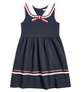 Хлопковое платье в полоску с бантом Patachou, синий