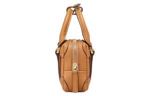 Сумка-бостон из ткани с кожаными вставками, подушка, кросс-боди, миниатюрная женская сумка через плечо коричневого цвета с коньячным оттенком MCM