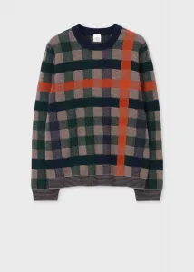 Винтажный вязаный свитер с круглым вырезом в клетку