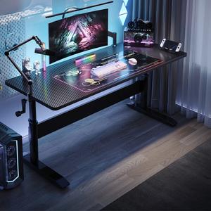 Стол компьютерный 140x60 см Naijia регулируемый по высоте, игровой, для стримеров, поверхность Carbon Fiber, черный