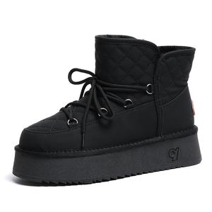 O.L Теплые водонепроницаемые износостойкие нескользящие короткие зимние сапоги женские - черные, цвет Black