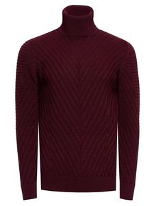 Rusty Neal Тонкий вязаный свитер с V-образным вырезом и высоким воротником, винно-красного цвета