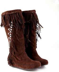 Женские ковбойские сапоги Ulalaza с бахромой, скрытой танкеткой, скуфита на щиколотке, с кисточками, стразы, блестящая ткань, нубук, удобные сапоги на ноге для улицы, свадьбы или вечеринки, S13-Brown