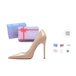 Take the Qin Туфли-лодочки на тонком каблуке 10 см 8 см 6 см женские черные с подарочной упаковкой - телесный глянцевый, цвет Nude Shiny[Gift Box Set](Gift Included)