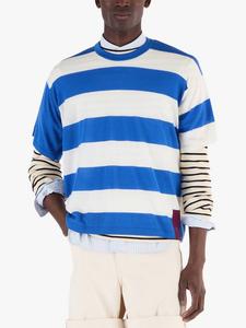 Футболка с круглым вырезом в полоску из шерсти мериноса квадратного кроя John Smedley, цвет Jay Blue/Snow White