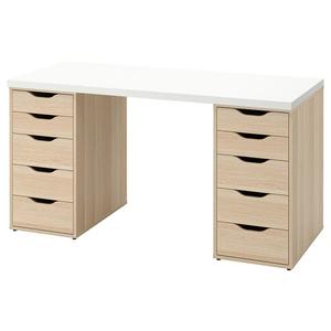 Рабочий стол IKEA LAGKAPTEN/ALEX, 140x60 см, ящики, белый/дуб