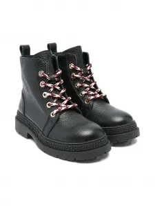 Ботинки из зернистой кожи с логотипом Versace Kids, черный