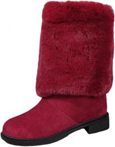 Женские модные сапоги до середины икры с толстыми каблуками и большими круглыми мысами. Они теплые и удобные, подходят для осенних и зимних образов. SPKFHD, Red