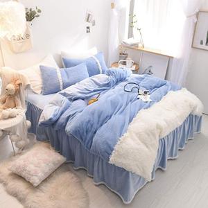 RomildaYuan Комплект постельного белья зимний плюшевый однотонный утолщенный с юбкой для кровати и покрывалом из кристального бархата в стиле принцесс