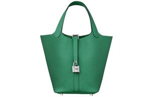 HERMES Сумка Picotin Lock из кожи Clemence Bullock, ведро, женская сумка U4 Vert Vertigo Grass Green