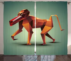 Штора ABAKUHAUS в геометрическом деревенском стиле, полигональная, Дикая обезьяна, универсальная, ленточная штора для гостиной с петлями и крючками, 280 x 225 см, оранжевая Abakuhaus