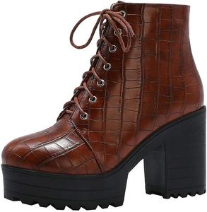 Женские ботильоны Parisuit с массивной подошвой и шнуровкой, платформой и высоким каблуком, модная обувь для осени и зимы, Brown 1