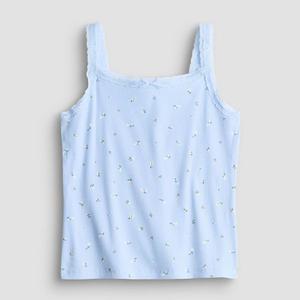 Детская майка с кружевной отделкой для девочек 7-16 лет, размеры regular и plus So, Blue Floral