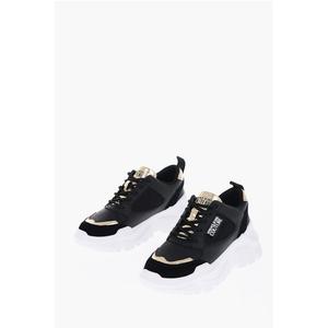 Кроссовки JEANS COUTURE из кожи SPEEDTRACK с золотистой отделкой Versace, Black and White