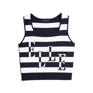 ELLE Топ-майка женская в полоску с круглым вырезом, умеренный прямой крой