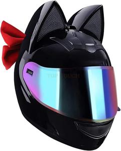 Шлем мотоциклетный Esrada с кошачьими ушками и галстуком-бабочкой, черный