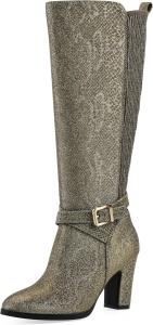 Женские сапоги WHITE MOUNTAIN с твидовым блочным каблуком и высоким голенищем