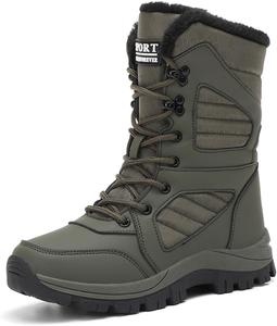 Женские ботинки водонепроницаемые с меховой подкладкой, средней длины, утиного стиля, удобные повседневные рабочие ботильоны на шнуровке, зимняя обувь для женщин 2025 Generic, #B01-Army Green