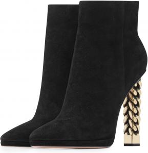 Женские модные ботильоны FSJ с золотой металлической цепочкой, массивным каблуком, заостренным носком, зимние ботинки с боковой молнией, удобные короткие ботинки под платье, размер 4-15 US