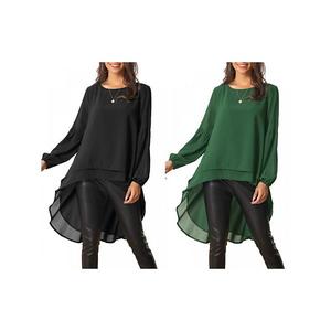 2 упаковки женской блузки с длинным рукавом, круглым вырезом и асимметричным подолом Inspire Chic, Black Dark Green