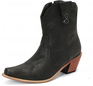 Женские ботинки Челси в западном ковбойском стиле с классическим массивным каблуком, квадратным носком и боковой молнией, винтажные универсальные короткие ботильоны Abborora, Black