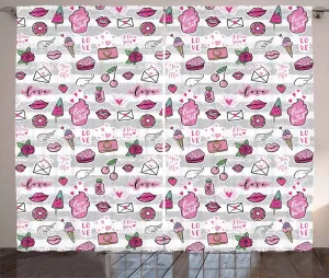 Штора ABAKUHAUS emoji в деревенском стиле, с рисунком в стиле Мемфис, присборенная штора из тесьмы для спальни с петлями и крючками, 280 x 225 см, светло-серый, пурпурно-белый Abakuhaus