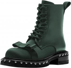Женские ботинки FSJ с заклепками, низкий каблук, боевые ботинки до щиколотки, шнуровка, боковая молния, закрытый носок, милый бант, толстый каблук, размеры US 4-16, Green