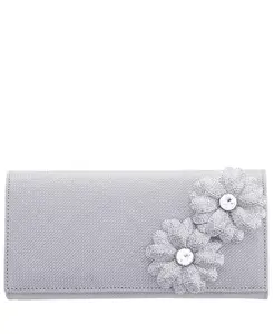 Клатч Slim с двойным цветочным кристаллом Nina, серебряный