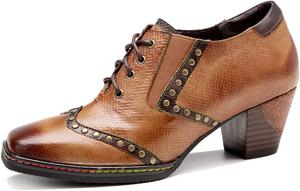 Женские кожаные туфли Мэри Джейн, летние яркие многоцветные с блок-кубиком на каблуке, винтажные туфли Мэри Джейн на массивном каблуке, ботильоны, удобные, с антискользящей подошвой, для свадьбы или вечеринки NUHEEL, Brown