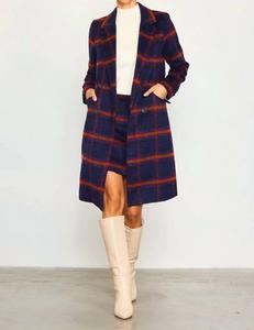 Двубортный клетчатый плащ в сине-зеленом цвете SKIES ARE BLUE