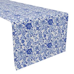 Настольная дорожка, 100 % хлопок, 16x90 дюймов, акварельные цветы на лозах синего цвета.