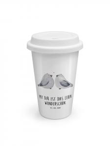 Mr. & Mrs. Panda Кофейная кружка на вынос с надписью «Любовь к голубям» белого цвета