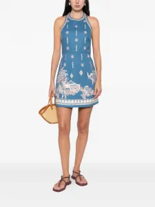 Мини-платье Acacia с узором и завязкой на шее Alemais, синий