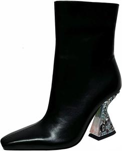 Женские ботильоны FYS с квадратным носком, высокой массивной подошвой, короткие, со стразами, боковой молнией, модные праздничные туфли, размеры 4-16 US, Black