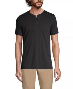 Мужская хлопковая футболка Supima с коротким рукавом Henley Lands' End, черный