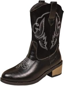 Женские вышитые западные ковбойские сапоги Классические вышитые западные сапоги Противоскользящие сапоги с квадратным носком и массивным каблуком Короткие ботинки на щиколотку Прочные и стильные ретро-ботинки Generic, Black