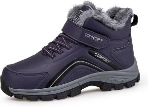 Женские зимние сапоги на платформе с кожаным верхом, застежкой-липучкой, комфортные, теплые, с меховой подкладкой, водонепроницаемые, противоскользящие, для прогулок на открытом воздухе Forevercan, Purple