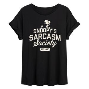 Футболка с струящимся рисунком «Peanuts Charlie Brown & Snoopy Sarcasm Society» для юниоров Licensed Character, черный