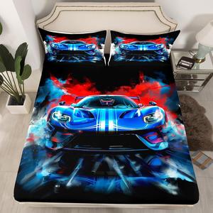 Erosebridal Комплект постельного белья Blue Race Car для мальчиков с дизайном гоночных машин и абстрактной росписью в сине-красных тонах, Red Blue