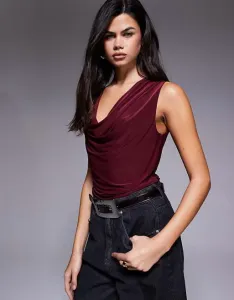 Бордовый облегающий драпированный топ с капюшоном ASOS DESIGN