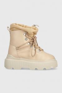 Зимние женские ботинки Inuikii кожаные на шнуровке, бежевый