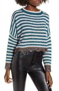 Укороченный праздничный рождественский свитер с длинными рукавами в полоску из мишуры и металла, разноцветный Prima, мультиколор