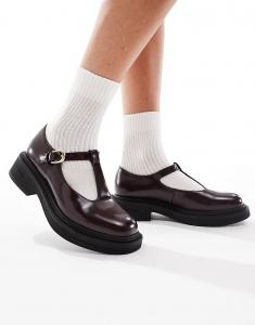 Туфли Мэри Джейн London Rebel Wide Fit Sophia Chunky бордового цвета