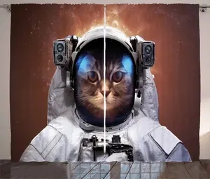 Штора ABAKUHAUS "Кошка в деревенском стиле", цвет "Млечный путь", универсальная ленточная штора для гостиной с петлями и крючками, 280 x 245 см, цвет "Белый с бледно-карамельным" Abakuhaus