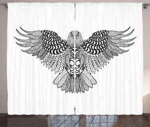 Штора ABAKUHAUS Vintage Tribal Rustic в деревенском стиле, с птицей-тотемом, универсальная ленточная штора для гостиной с петлями и крючками, 280 x 225 см, цвет: антрацитовый серый и белый Abakuhaus